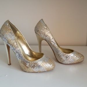 Silver and gold sequined heels